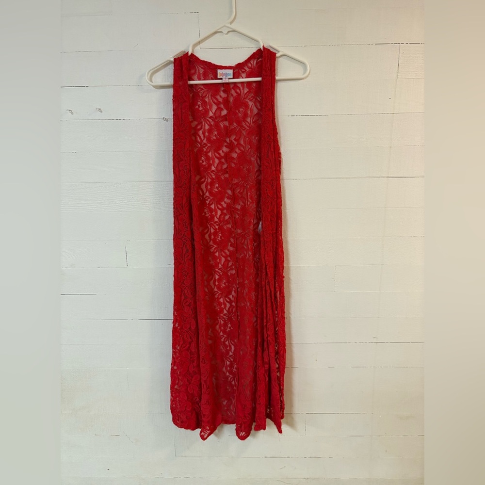 Red Lace Long Open Cardigan Vest - Unbranded